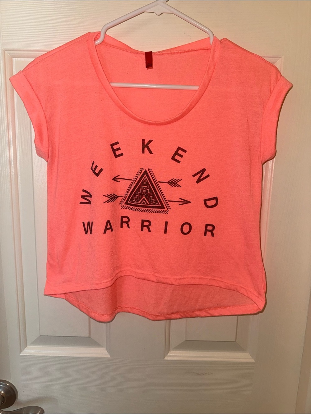 Neon Coral 'Weekend Warrior' Women's Crop Tee